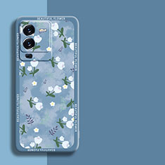 Silicone Candy Rubber Gel Flowers Soft Case Cover S01 for Vivo V25 Pro 5G Blue