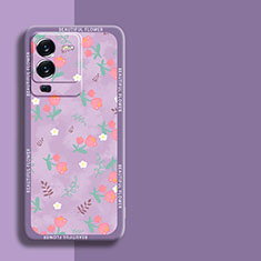 Silicone Candy Rubber Gel Flowers Soft Case Cover S01 for Vivo V25 Pro 5G Clove Purple