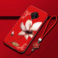 Silicone Candy Rubber Gel Flowers Soft Case Cover S01 for Vivo X50 Lite Red Wine