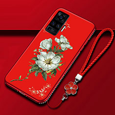 Silicone Candy Rubber Gel Flowers Soft Case Cover S01 for Vivo X50 Pro 5G Red