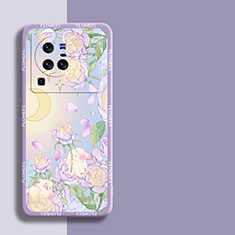 Silicone Candy Rubber Gel Flowers Soft Case Cover S01 for Vivo X80 Pro 5G Clove Purple