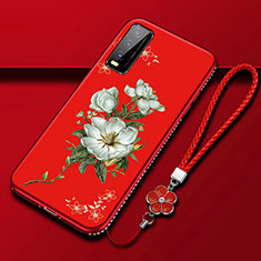 Silicone Candy Rubber Gel Flowers Soft Case Cover S01 for Vivo Y20 Red