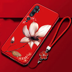 Silicone Candy Rubber Gel Flowers Soft Case Cover S01 for Xiaomi Mi Note 10 Red Wine