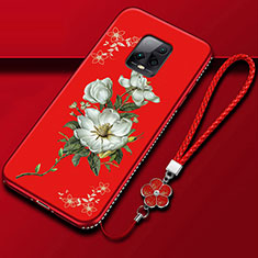 Silicone Candy Rubber Gel Flowers Soft Case Cover S01 for Xiaomi Redmi 10X Pro 5G Red