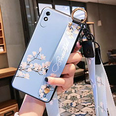 Silicone Candy Rubber Gel Flowers Soft Case Cover S01 for Xiaomi Redmi 9A Mint Blue