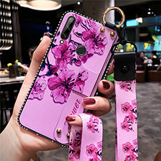 Silicone Candy Rubber Gel Flowers Soft Case Cover S02 for Huawei Enjoy 10 Plus Purple