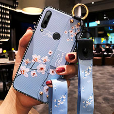 Silicone Candy Rubber Gel Flowers Soft Case Cover S02 for Huawei Enjoy 10 Plus Sky Blue