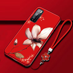 Silicone Candy Rubber Gel Flowers Soft Case Cover S02 for Huawei Enjoy 20 Pro 5G Red Wine