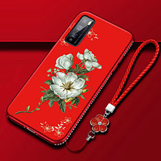 Silicone Candy Rubber Gel Flowers Soft Case Cover S02 for Huawei Enjoy Z 5G Red