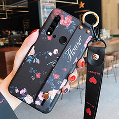 Silicone Candy Rubber Gel Flowers Soft Case Cover S02 for Huawei Nova 5i Black
