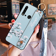 Silicone Candy Rubber Gel Flowers Soft Case Cover S02 for Huawei Nova 5i Cyan