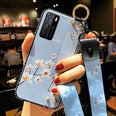 Silicone Candy Rubber Gel Flowers Soft Case Cover S02 for Huawei P40 Sky Blue