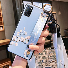 Silicone Candy Rubber Gel Flowers Soft Case Cover S02 for Oppo A92 Sky Blue