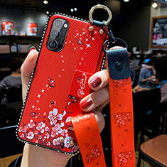 Silicone Candy Rubber Gel Flowers Soft Case Cover S02 for Oppo Reno4 5G Red