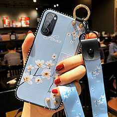 Silicone Candy Rubber Gel Flowers Soft Case Cover S02 for Oppo Reno4 5G Sky Blue