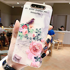 Silicone Candy Rubber Gel Flowers Soft Case Cover S02 for Samsung Galaxy A80 Rose Gold