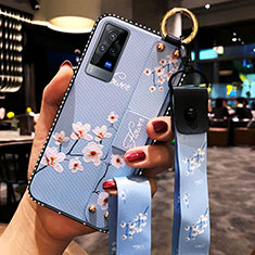 Silicone Candy Rubber Gel Flowers Soft Case Cover S02 for Vivo X60 Pro 5G Mint Blue