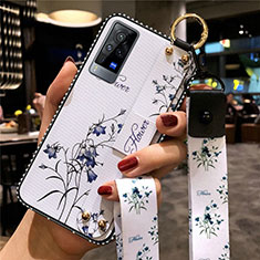Silicone Candy Rubber Gel Flowers Soft Case Cover S02 for Vivo X60 Pro 5G White
