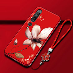 Silicone Candy Rubber Gel Flowers Soft Case Cover S02 for Xiaomi Mi 10 Pro Red Wine
