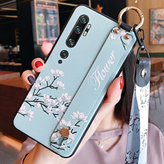 Silicone Candy Rubber Gel Flowers Soft Case Cover S02 for Xiaomi Mi Note 10 Cyan