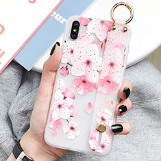 Silicone Candy Rubber Gel Flowers Soft Case Cover S03 for Apple iPhone Xs Max Pink