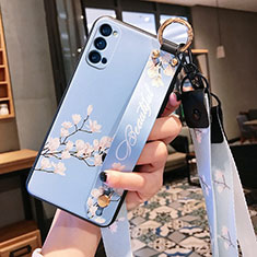 Silicone Candy Rubber Gel Flowers Soft Case Cover S03 for Oppo Reno4 5G Sky Blue