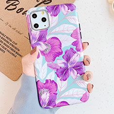 Silicone Candy Rubber Gel Flowers Soft Case Cover S04 for Apple iPhone 11 Pro Purple