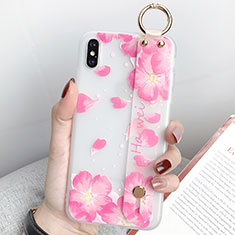 Silicone Candy Rubber Gel Flowers Soft Case Cover S04 for Apple iPhone X Pink