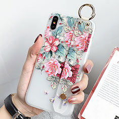 Silicone Candy Rubber Gel Flowers Soft Case Cover S04 for Apple iPhone Xs Green