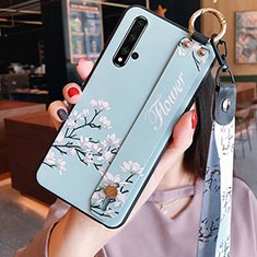 Silicone Candy Rubber Gel Flowers Soft Case Cover S04 for Huawei Honor 20 Cyan