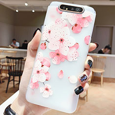 Silicone Candy Rubber Gel Flowers Soft Case Cover S04 for Samsung Galaxy A80 Hot Pink
