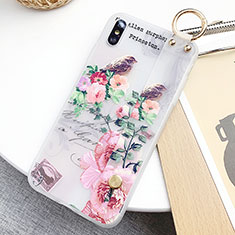 Silicone Candy Rubber Gel Flowers Soft Case Cover S05 for Apple iPhone Xs Max Rose Gold