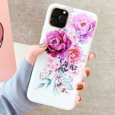 Silicone Candy Rubber Gel Flowers Soft Case Cover S06 for Apple iPhone 11 Pro Max Purple