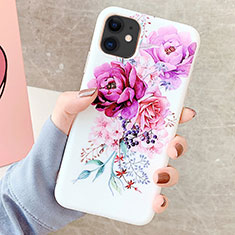 Silicone Candy Rubber Gel Flowers Soft Case Cover S06 for Apple iPhone 11 Purple