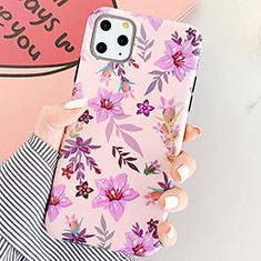 Silicone Candy Rubber Gel Flowers Soft Case Cover S07 for Apple iPhone 11 Pro Max Purple