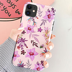 Silicone Candy Rubber Gel Flowers Soft Case Cover S07 for Apple iPhone 11 Purple