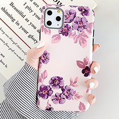 Silicone Candy Rubber Gel Flowers Soft Case Cover S08 for Apple iPhone 11 Pro Max Purple