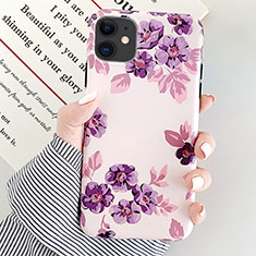 Silicone Candy Rubber Gel Flowers Soft Case Cover S08 for Apple iPhone 11 Purple
