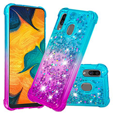 Silicone Candy Rubber TPU Bling-Bling Soft Case Cover S02 for Samsung Galaxy A20 Sky Blue