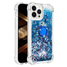 Silicone Candy Rubber TPU Bling-Bling Soft Case Cover with Finger Ring Stand S01 for Apple iPhone 13 Pro Blue