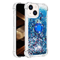 Silicone Candy Rubber TPU Bling-Bling Soft Case Cover with Finger Ring Stand S01 for Apple iPhone 14 Blue