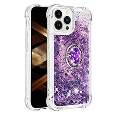 Silicone Candy Rubber TPU Bling-Bling Soft Case Cover with Finger Ring Stand S01 for Apple iPhone 14 Pro Max Purple