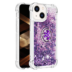 Silicone Candy Rubber TPU Bling-Bling Soft Case Cover with Finger Ring Stand S01 for Apple iPhone 14 Purple