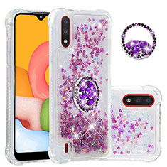 Silicone Candy Rubber TPU Bling-Bling Soft Case Cover with Finger Ring Stand S01 for Samsung Galaxy A01 SM-A015 Clove Purple