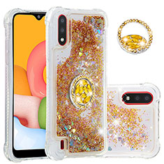 Silicone Candy Rubber TPU Bling-Bling Soft Case Cover with Finger Ring Stand S01 for Samsung Galaxy A01 SM-A015 Gold