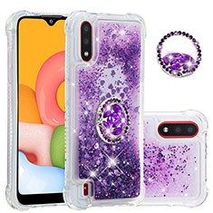 Silicone Candy Rubber TPU Bling-Bling Soft Case Cover with Finger Ring Stand S01 for Samsung Galaxy A01 SM-A015 Purple