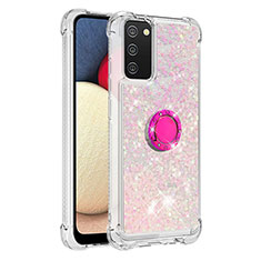 Silicone Candy Rubber TPU Bling-Bling Soft Case Cover with Finger Ring Stand S01 for Samsung Galaxy A02s Pink