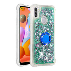 Silicone Candy Rubber TPU Bling-Bling Soft Case Cover with Finger Ring Stand S01 for Samsung Galaxy A11 Green