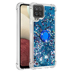 Silicone Candy Rubber TPU Bling-Bling Soft Case Cover with Finger Ring Stand S01 for Samsung Galaxy A12 Nacho Blue
