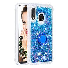 Silicone Candy Rubber TPU Bling-Bling Soft Case Cover with Finger Ring Stand S01 for Samsung Galaxy A20e Blue